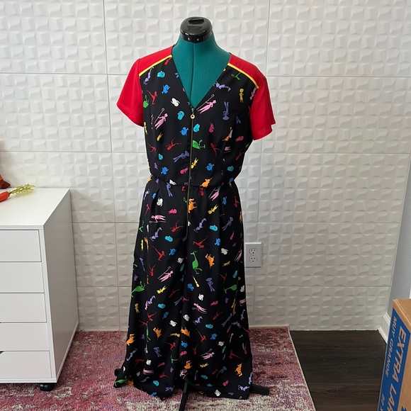 Disney Pants - Women's Black Pixar Ladies Printed Jumpsuit with Red Sleeves